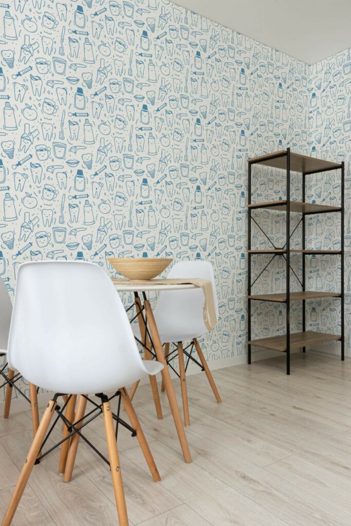 Minimalist style dining room decorated with Cute brush your teeth peel and stick wallpaper