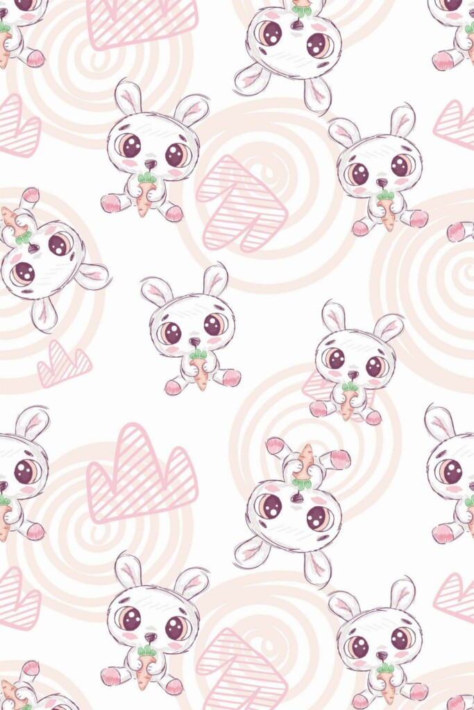 Pattern repeat of Cute bunny removable wallpaper design