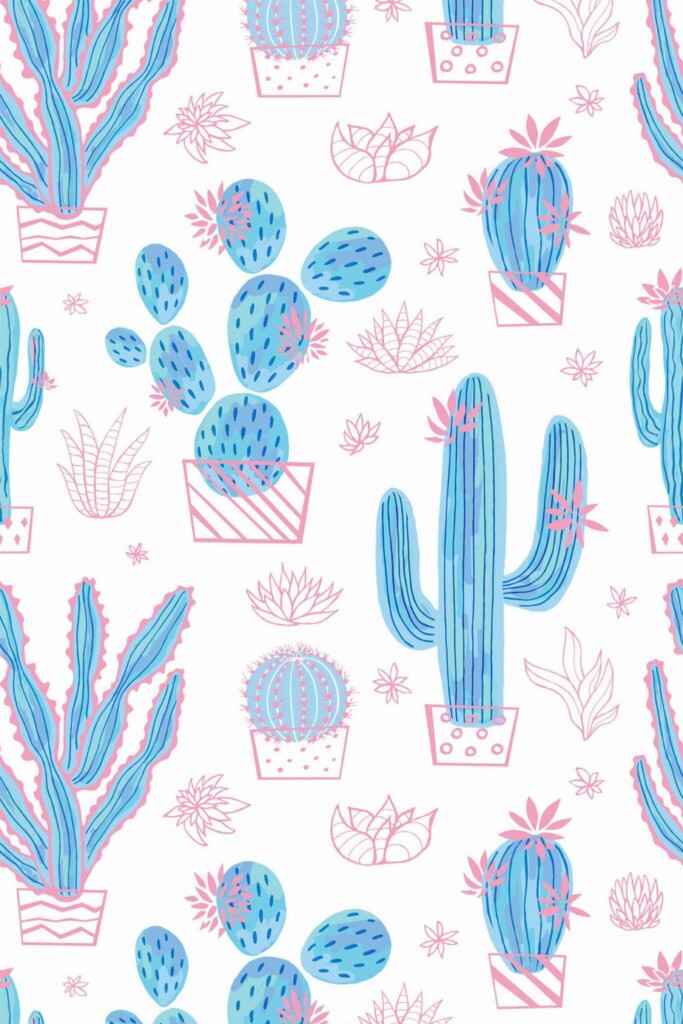 Pattern repeat of Cute cactus removable wallpaper design