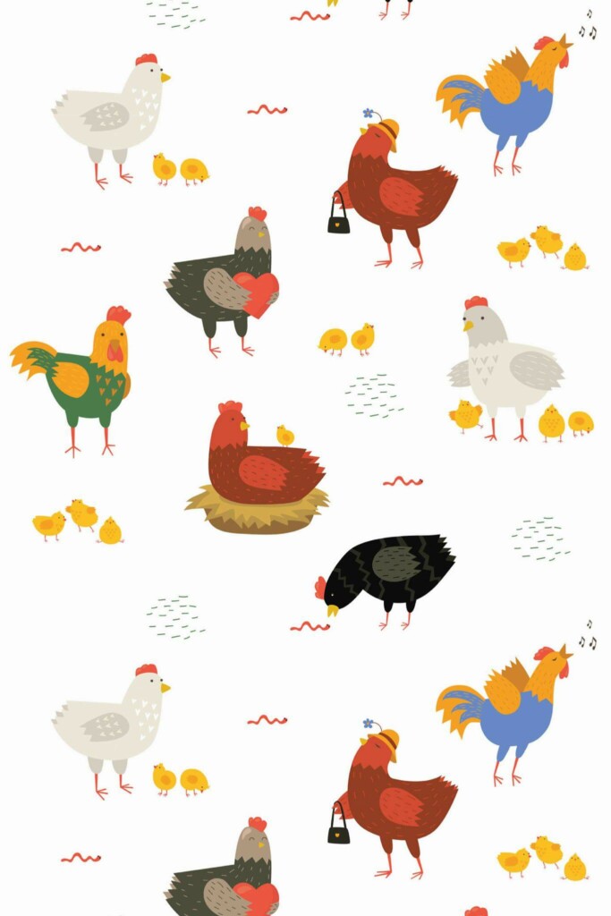 Pattern repeat of Cute chicken removable wallpaper design