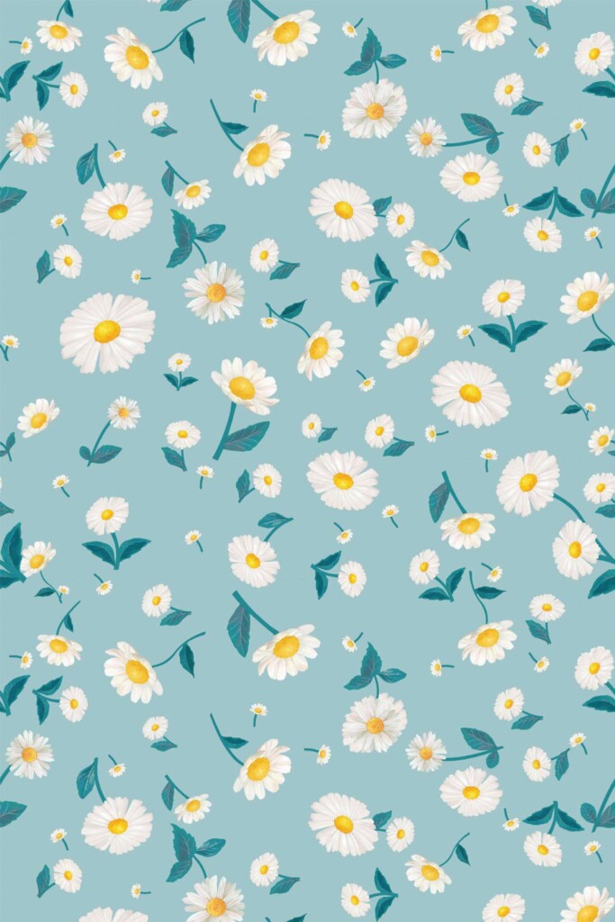 Pattern repeat of Cute daisy in blue and white removable wallpaper design