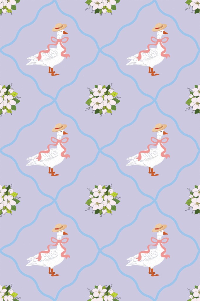 Fancy Walls Purple goose peel and stick wallpaper with trellis and floral clusters