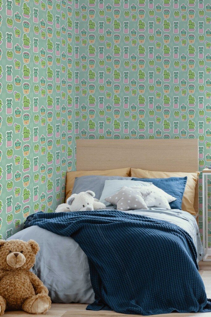 Fancy Walls Green Plant and tree peel and stick wallpaper for kids room walls.