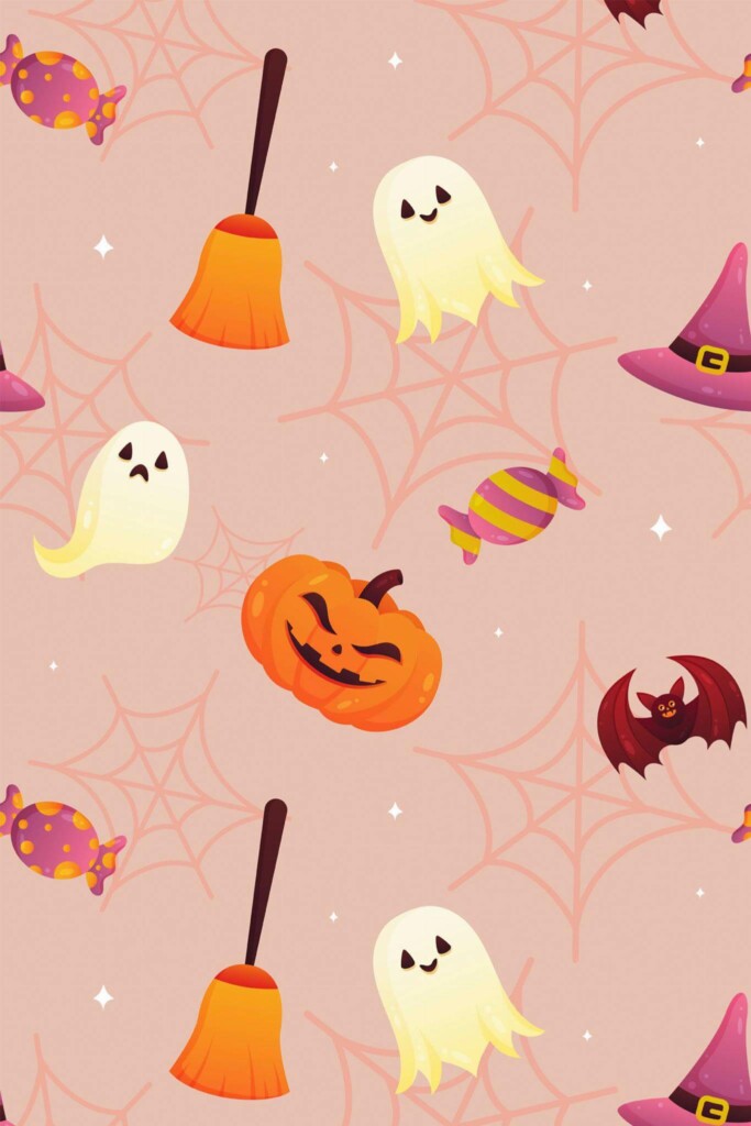 Pattern repeat of Cute Halloween removable wallpaper design