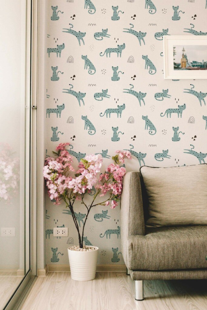 Modern farmhouse style living room decorated with Cute leopard peel and stick wallpaper