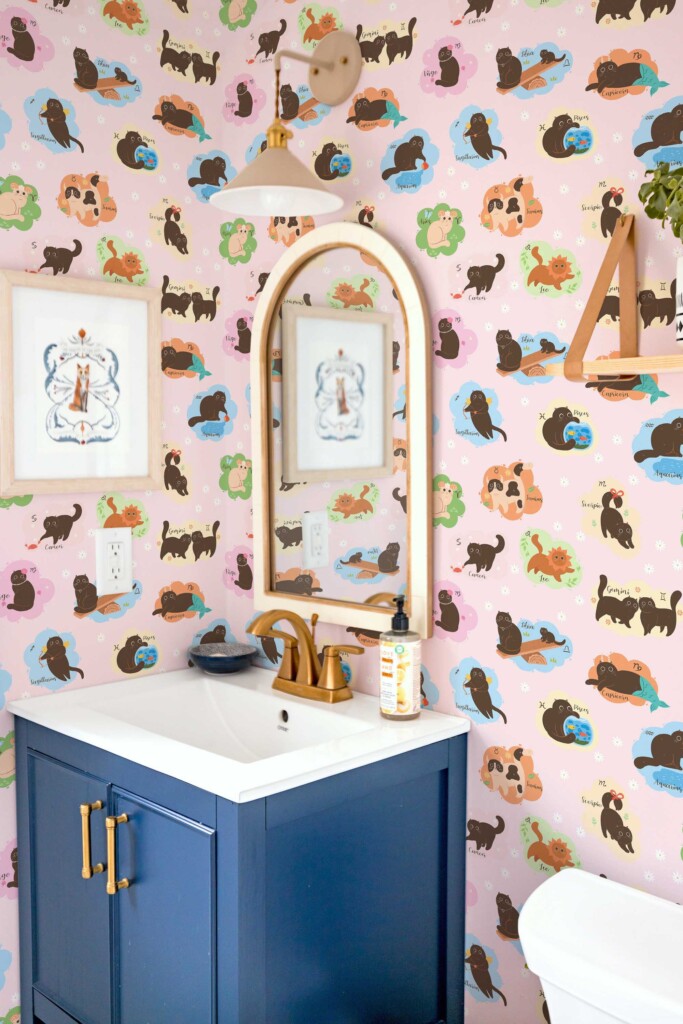 Fancy Walls soft Pink Animal traditional wallpaper for Powder room decor.