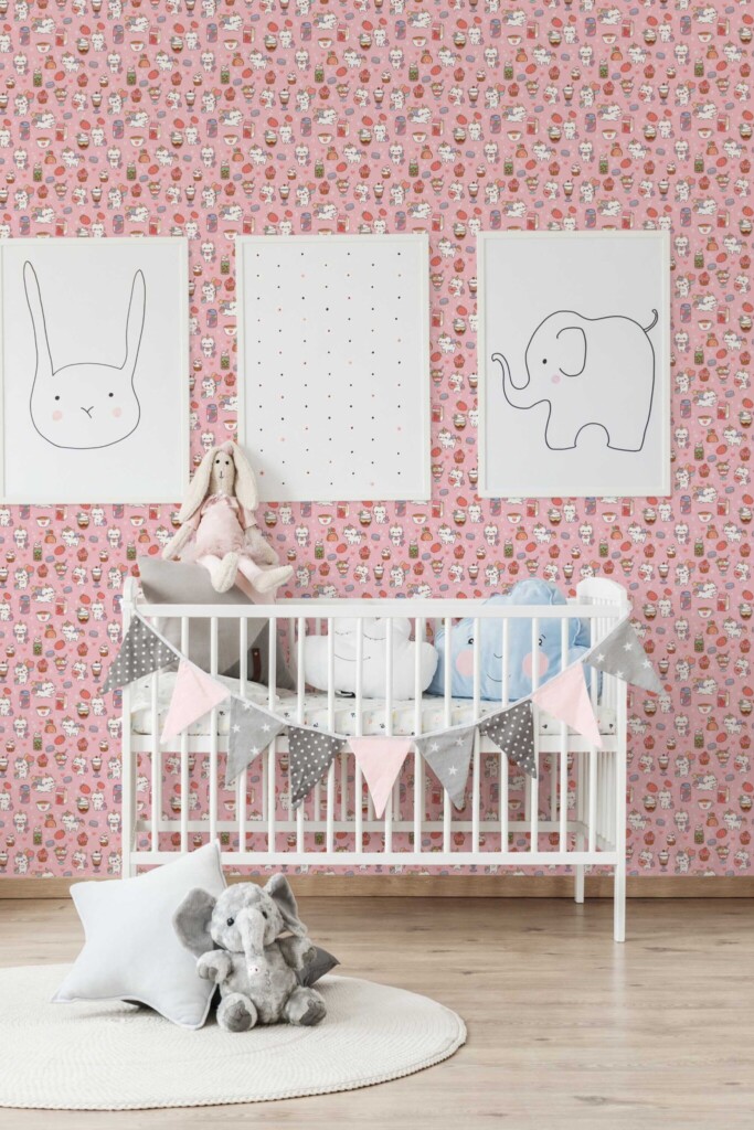 Fancy Walls Pink Animal peel and stick wallpaper for nursery walls.