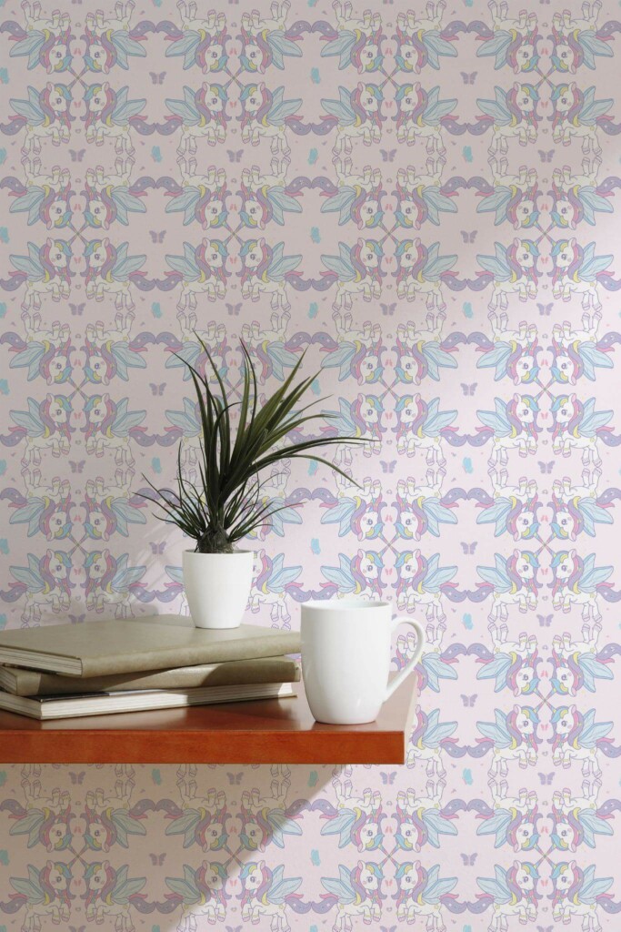 Scandinavian style accent wall decorated with Cute unicorn peel and stick wallpaper