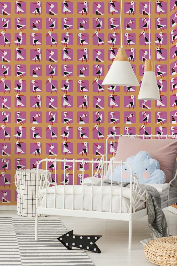 Dainty Bright Storks removable wallpaper from Fancy Walls