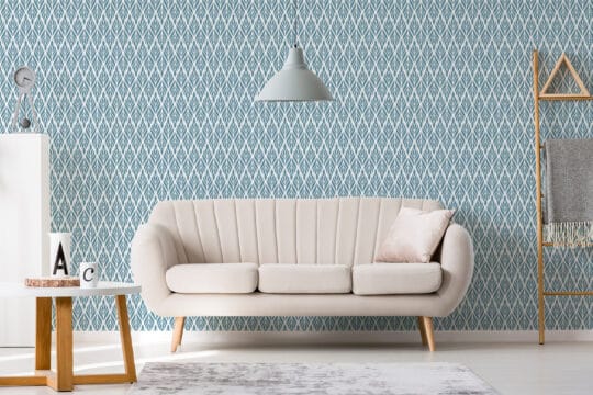 blue and white art deco unpasted wallpaper