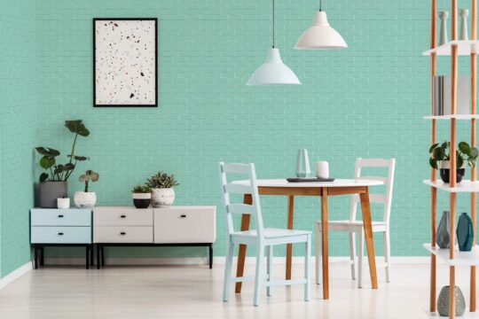 Removable Turquoise Brick Geometry wallpaper from Fancy Walls