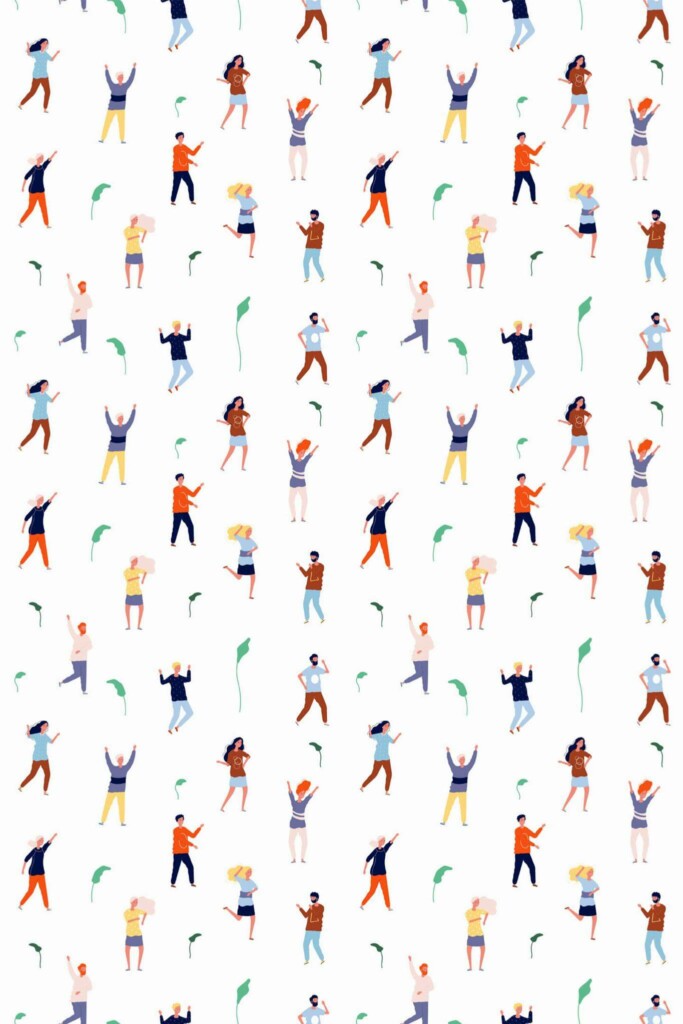 Pattern repeat of Dancing people removable wallpaper design