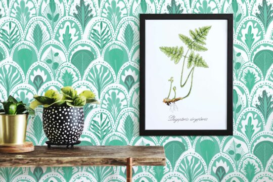 Fancy Walls' removable wallpaper featuring turquoise art deco