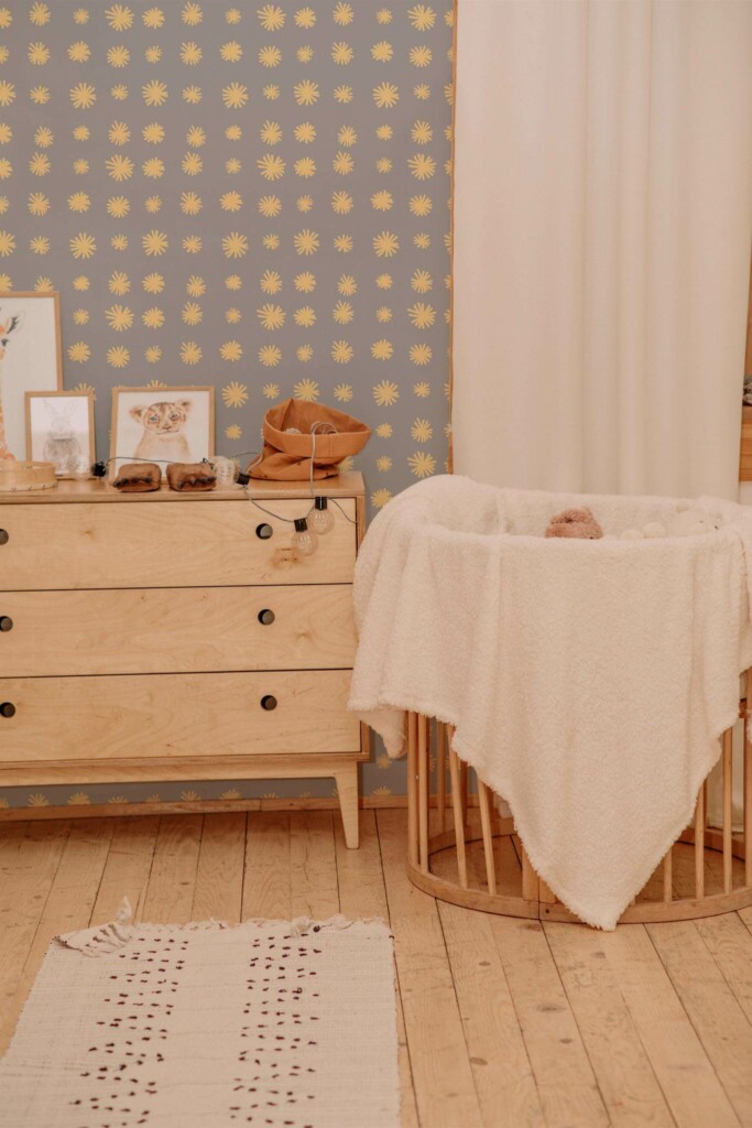 Neutral style nursery decorated with Dandelion peel and stick wallpaper