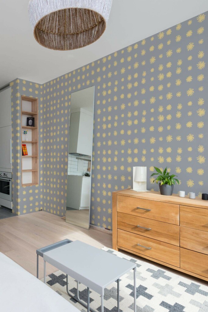 Scandinavian style small apartment decorated with Dandelion peel and stick wallpaper