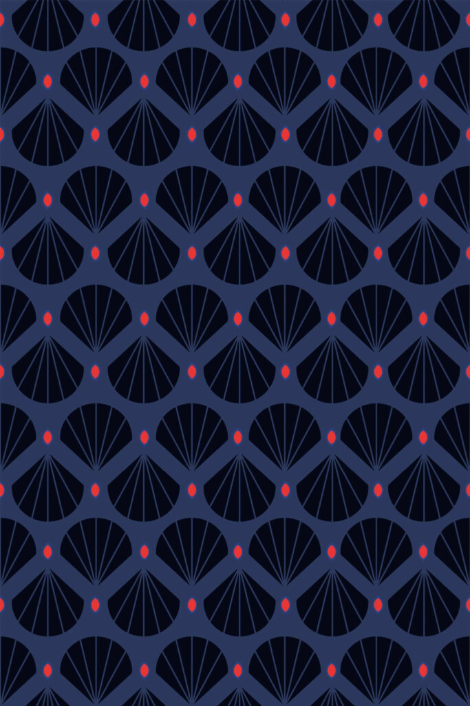 Pattern repeat of Dark blue shell removable wallpaper design