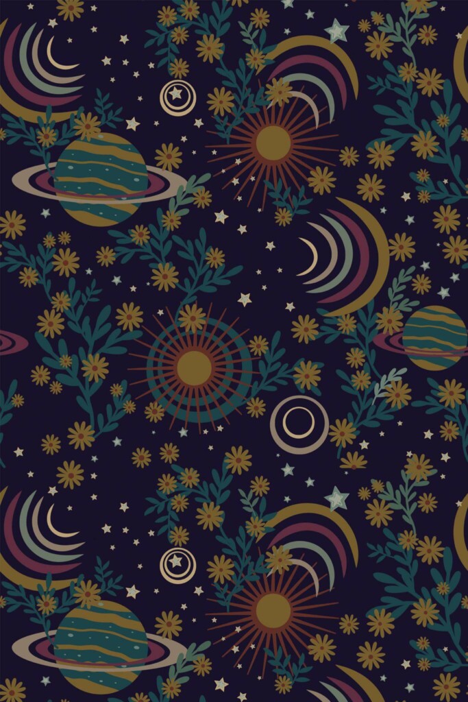 Pattern repeat of Dark etheral cosmos removable wallpaper design