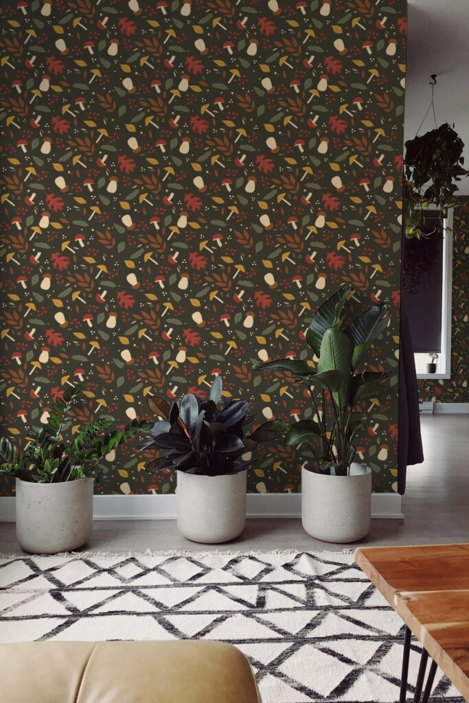 Scandinavian style living room decorated with Dark fall peel and stick wallpaper