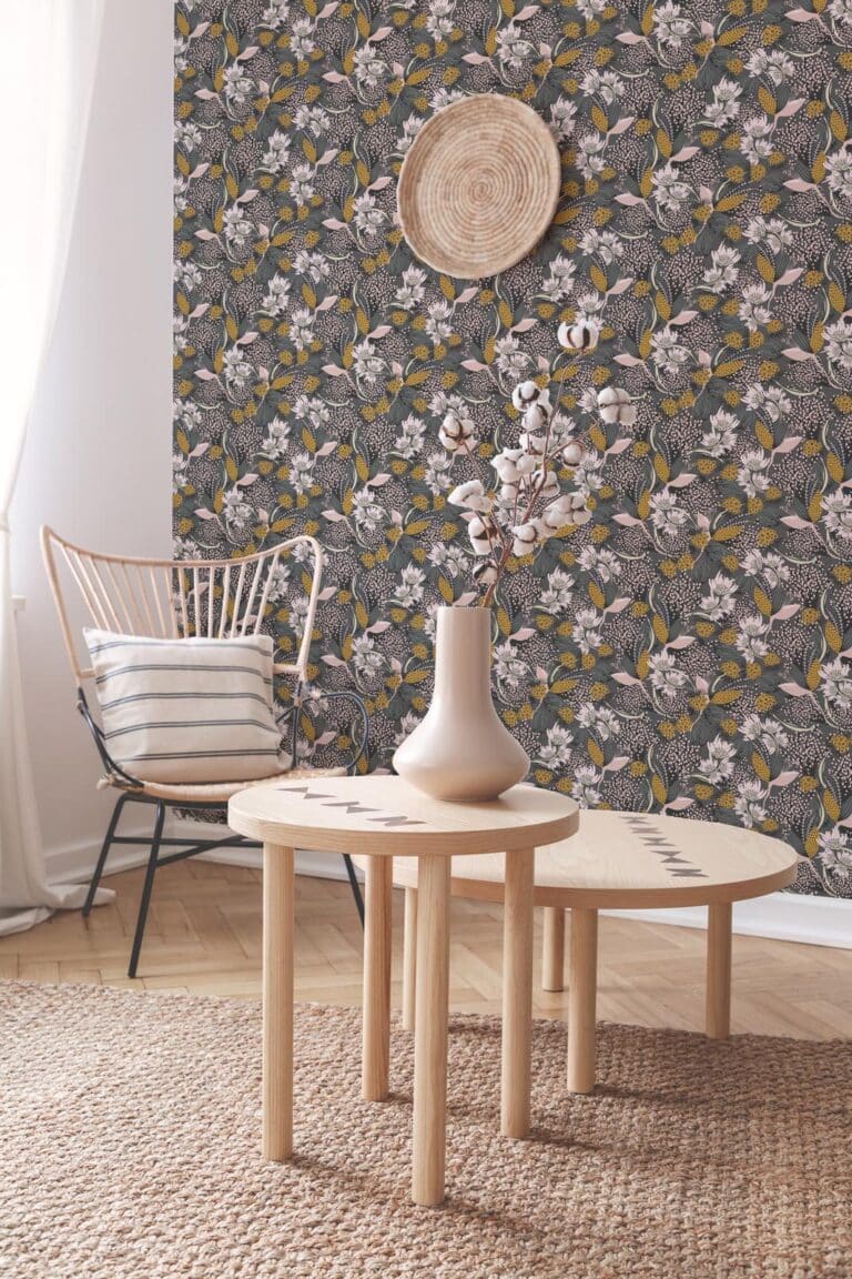 Dark brown floral Wallpaper - Peel and Stick or Non-Pasted