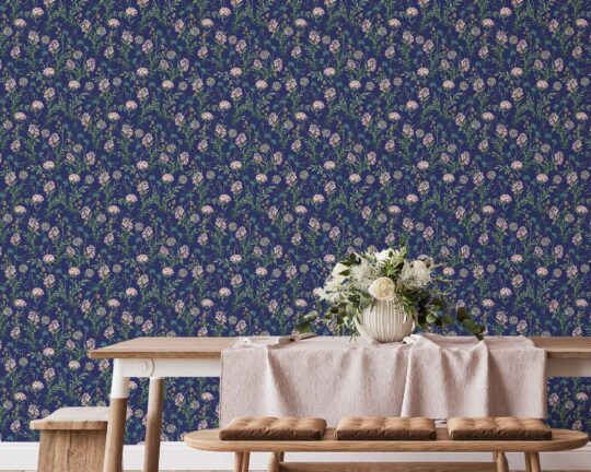 kitchen wallpaper peel and stick with dark blue floral design
