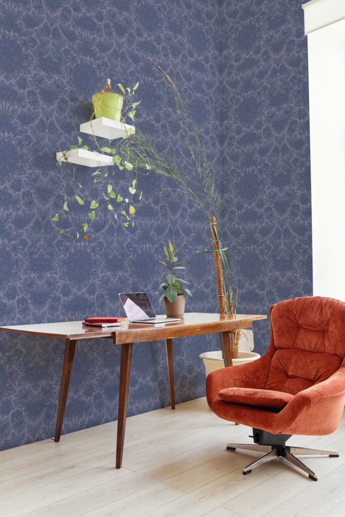 Blue damask unpasted wallpaper for office by Fancy Walls