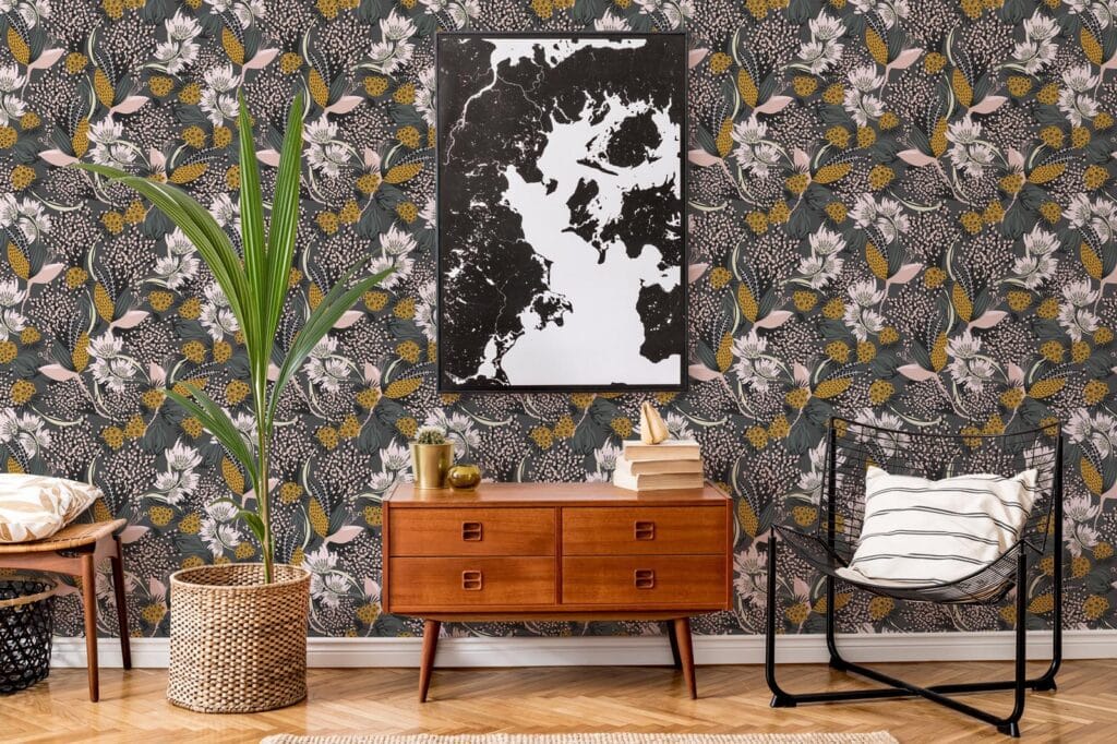 foliage and floral wallpaper