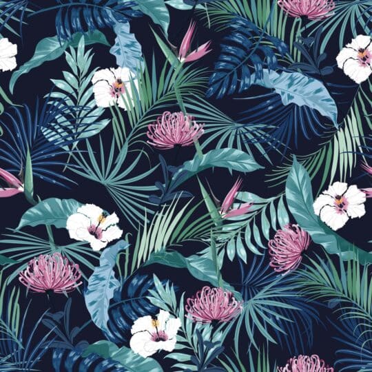 Dark blue tropical floral peel and stick wallpaper