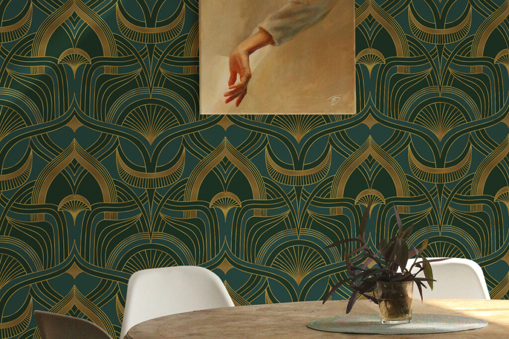 dark green Art Deco wallpaper peel and stick fancywalls