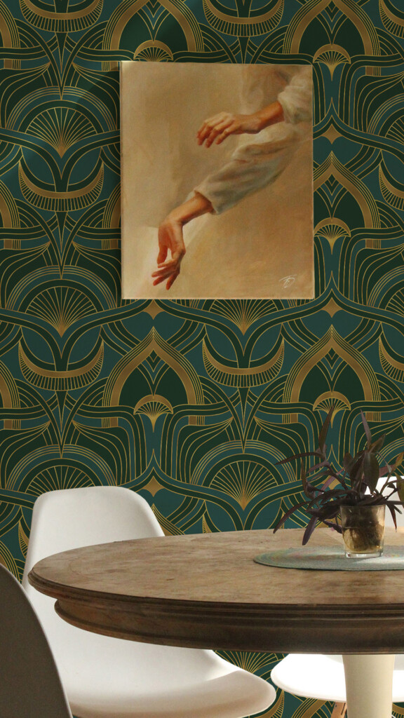 dark green peel and stick art deco wallpaper from fancywalls