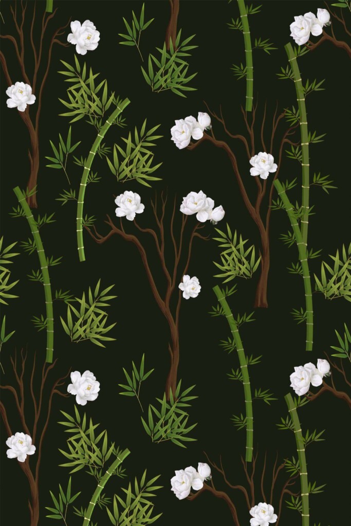 Pattern repeat of Dark green botanical removable wallpaper design