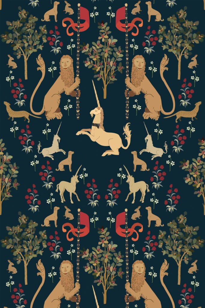 Pattern repeat of Dark magic forest removable wallpaper design