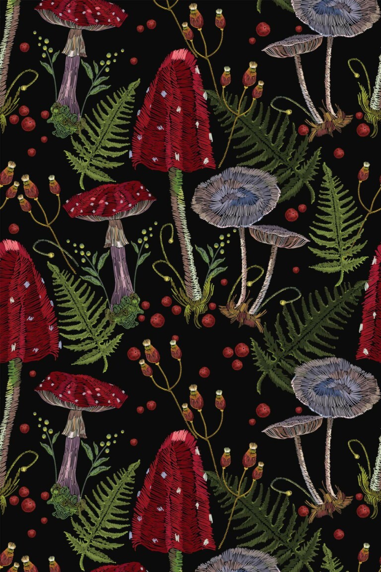 Dark mushrooms forest Wallpaper - Peel and Stick or Non-Pasted