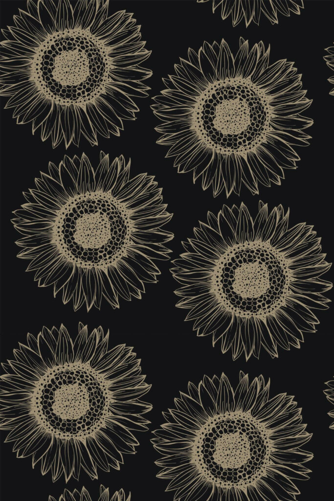 Pattern repeat of Dark sunflower removable wallpaper design