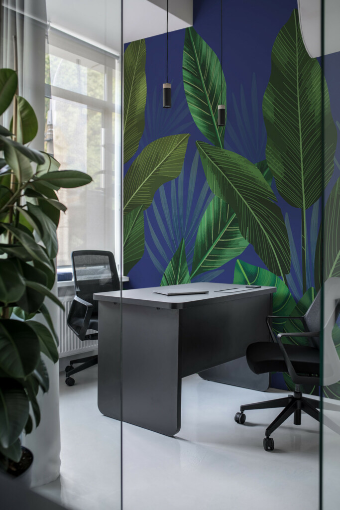 Removable wall mural by Fancy Walls in a dark blue tropical theme