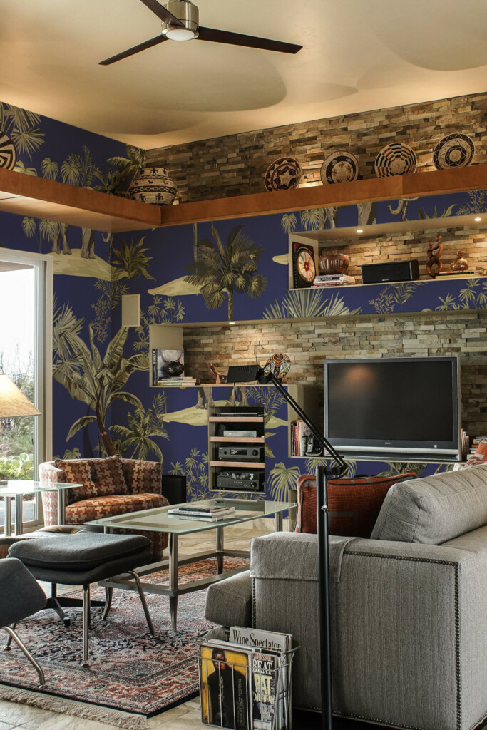 Removable wall mural by Fancy Walls in a dark blue tropical theme