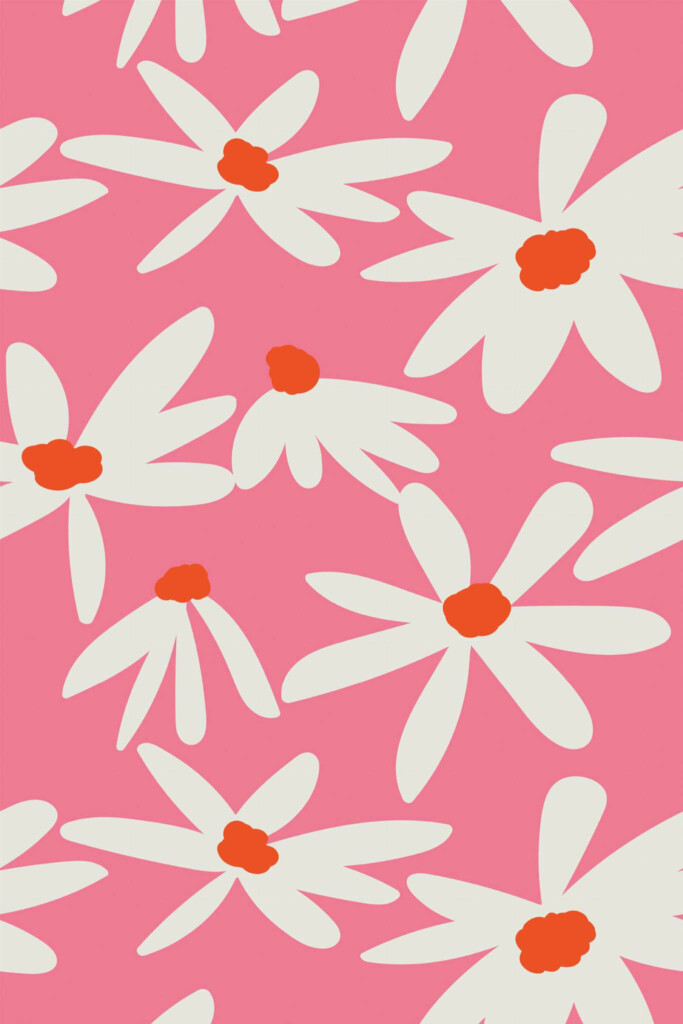 Pattern repeat of Daydream in Bright Pink Blooms removable wallpaper design