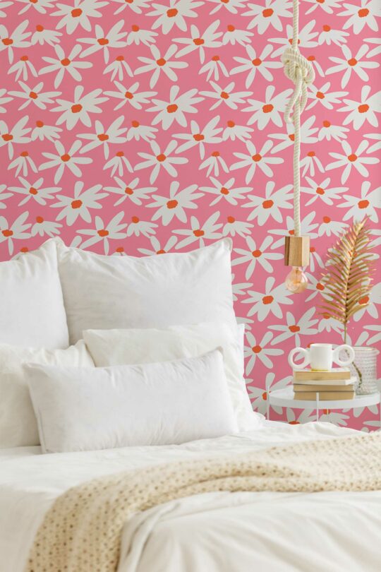Pink Bright Daisies self-adhesive wallpaper by Fancy Walls