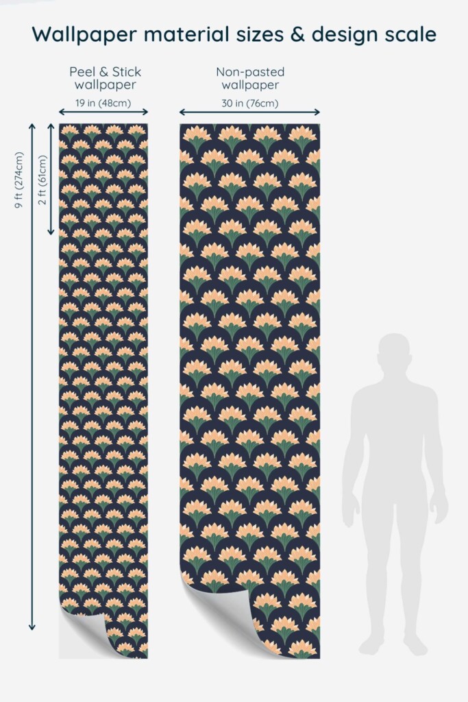 Orange floral removable wallpaper with lotus pattern by Fancy Walls