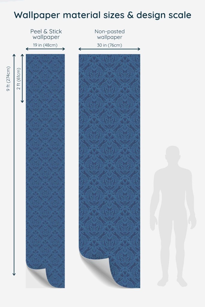 Fancy Walls peel and stick wallpaper in blue damask pattern