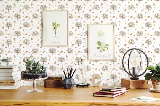 deer in forest brown and white traditional wallpaper