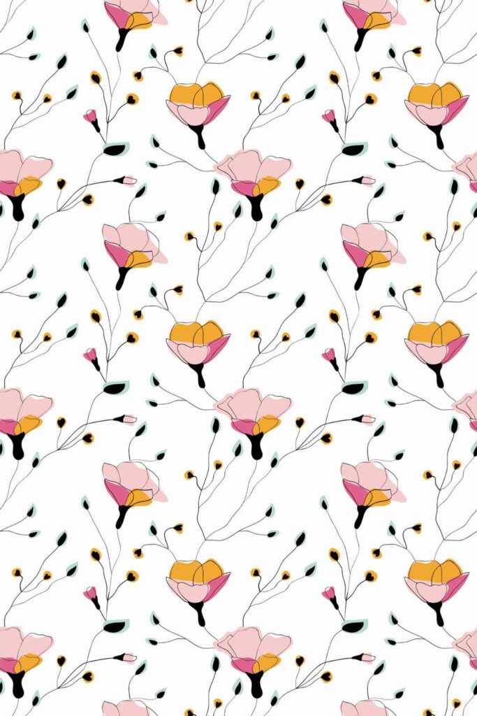 Pattern repeat of Delicate floral removable wallpaper design