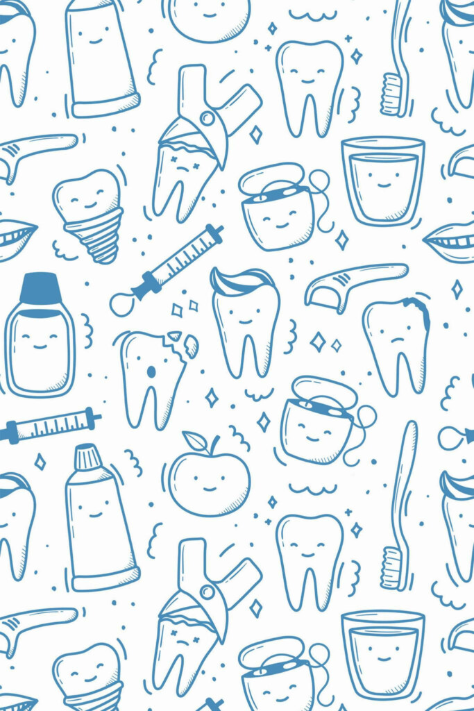 Pattern repeat of Dental Doodle removable wallpaper design