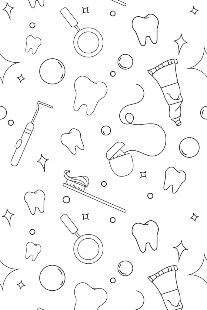 Fancy Walls peel and stick wallpaper with cute dental line art in black and white