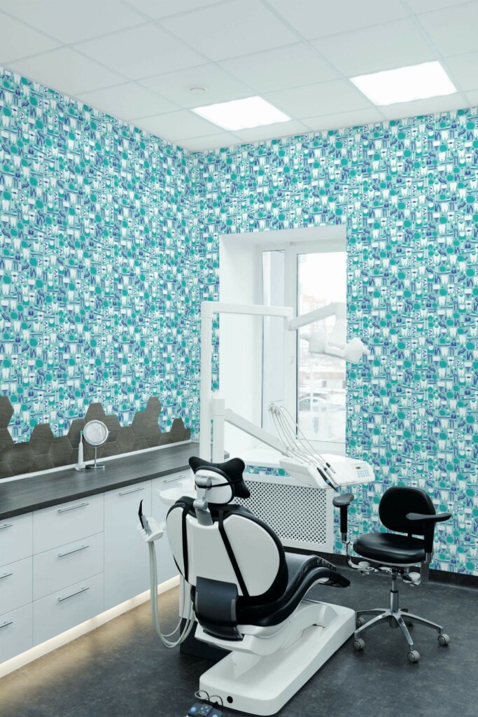 Modern Scandinavian style dentist office decorated with Dentist office peel and stick wallpaper