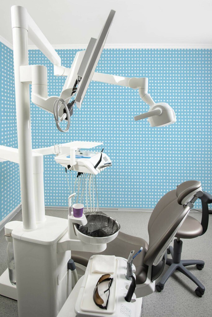 Modern style dentist office decorated with Dentist tooth pattern peel and stick wallpaper
