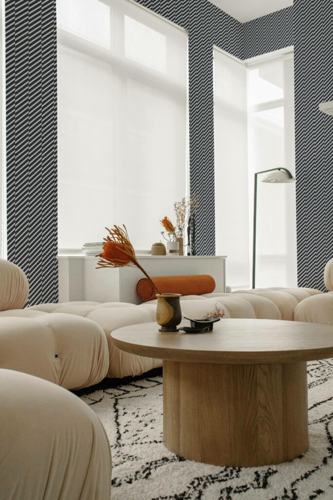 Contemporary style living room decorated with Diagonal broken lines peel and stick wallpaper