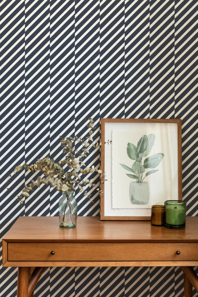 Mid-century modern style living room decorated with Diagonal broken lines peel and stick wallpaper