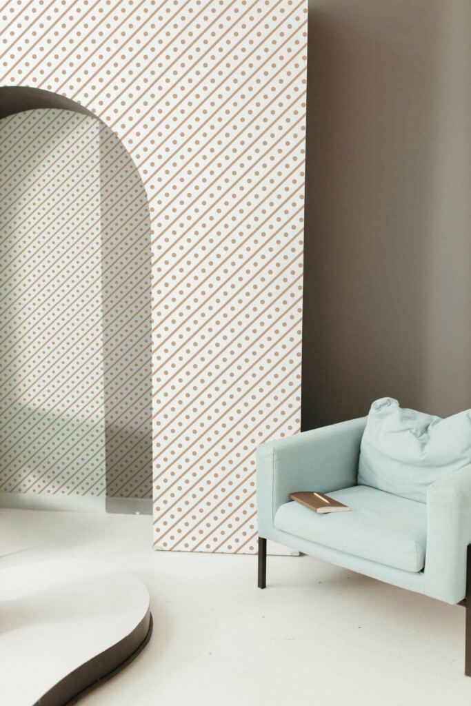 Mondern boho style living room decorated with Diagonal dots and lines peel and stick wallpaper