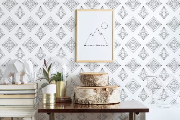 Geometric diamond peel and stick wallpaper