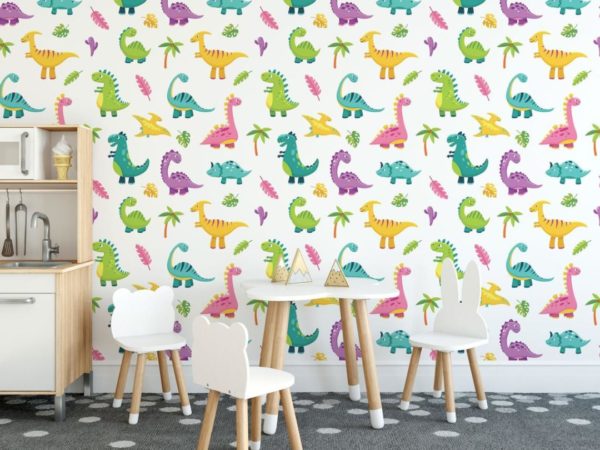 Multicolor dinosaur temporary wallpaper